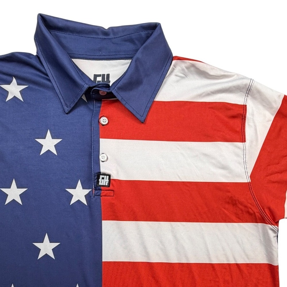 Greater‎ Half Mens American Flag Polo Shirt Stars and Stripes Performance Golf L